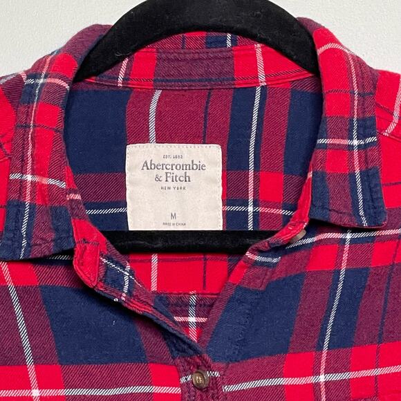 Abercrombie & Fitch Button Up Shirt Plaid Collared Red Country Farm Workwear M - Picture 5 of 10